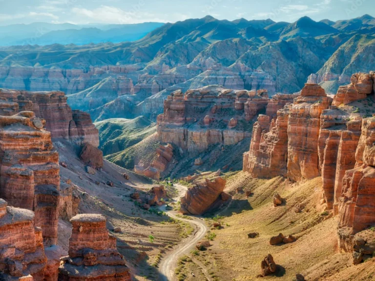 Red sandstone formations of the Valley of Castles at Charyn Canyon