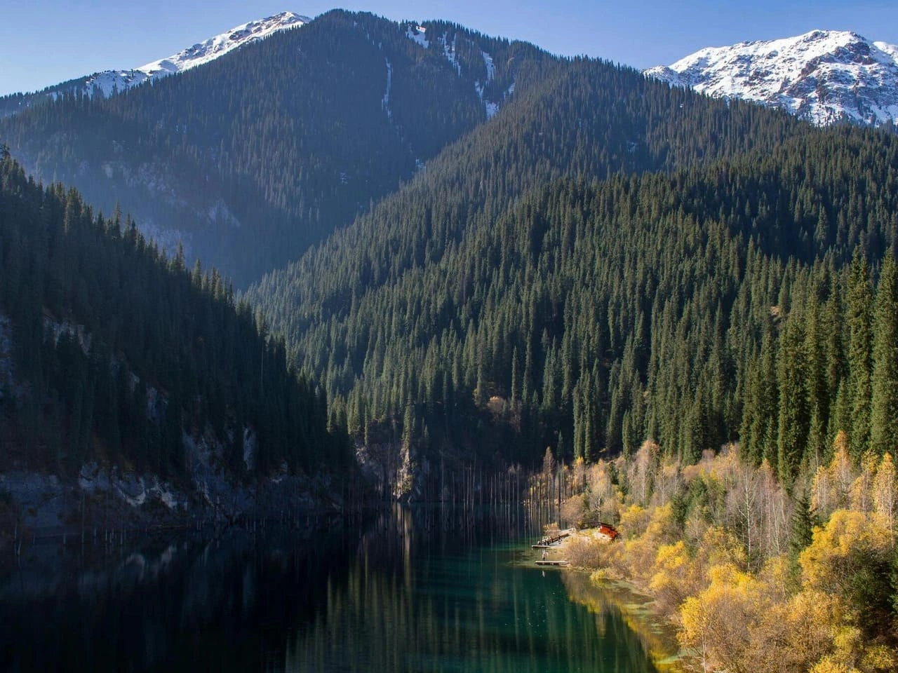 Issyk Lake and the surrounding spruce forest, Almaty region