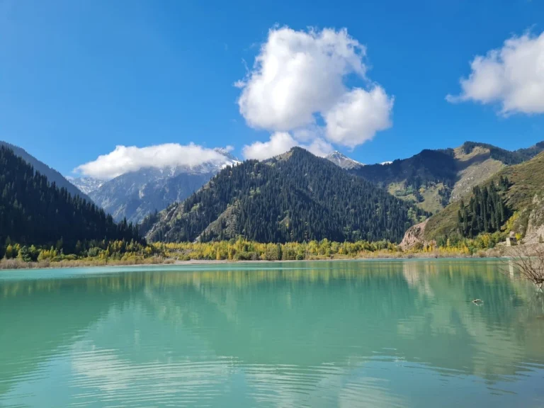 Travellers having a picnic by Issyk Lake on a nature tour from Almaty