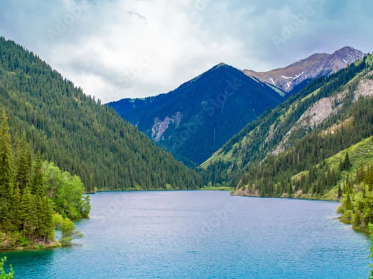 Kolsai Lakes surrounded by spruce forest in the Tien Shan mountains