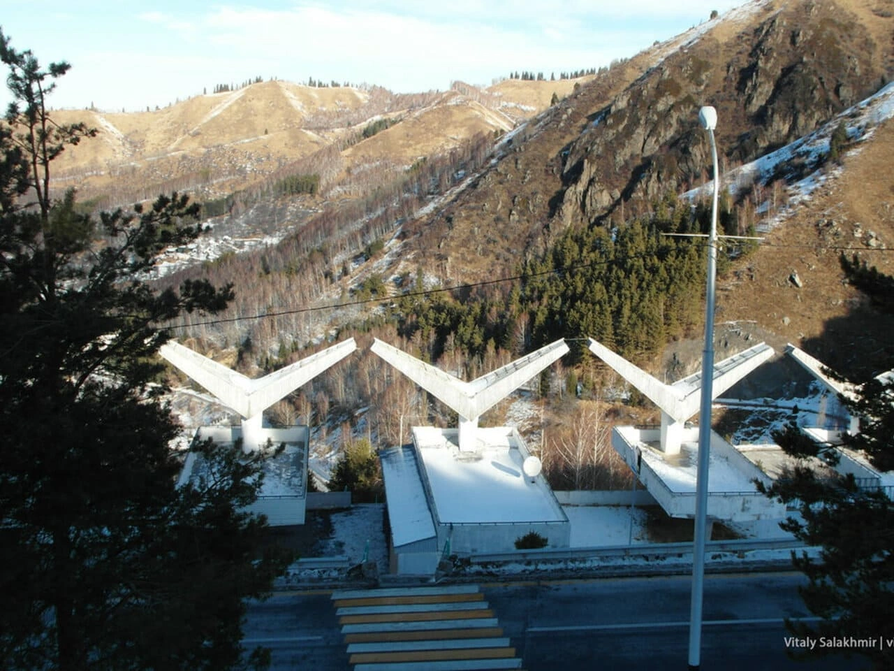 The Medeu dam structures in the mountains above Almaty